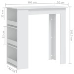vidaXL Masă de bar cu raft de depozitare, alb, 102x50x103,5 cm, PAL vidaXL Masă de bar cu raft de depozitare, alb, 102x50x103,5 cm, PAL