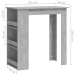 vidaXL Masă de bar cu raft de depozitare, gri beton, 102x50x103,5 cm