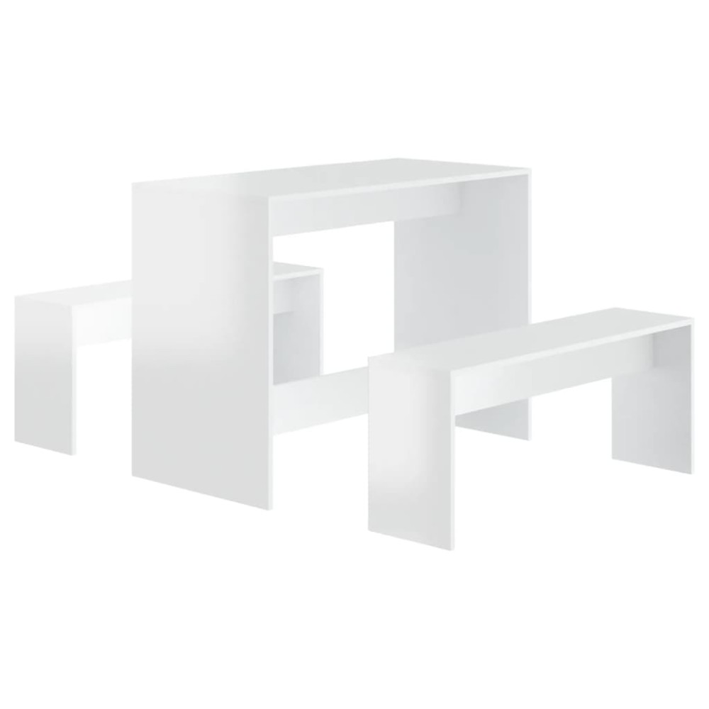 vidaXL Set mobilier de bucătărie, 3 piese, alb extralucios, PAL