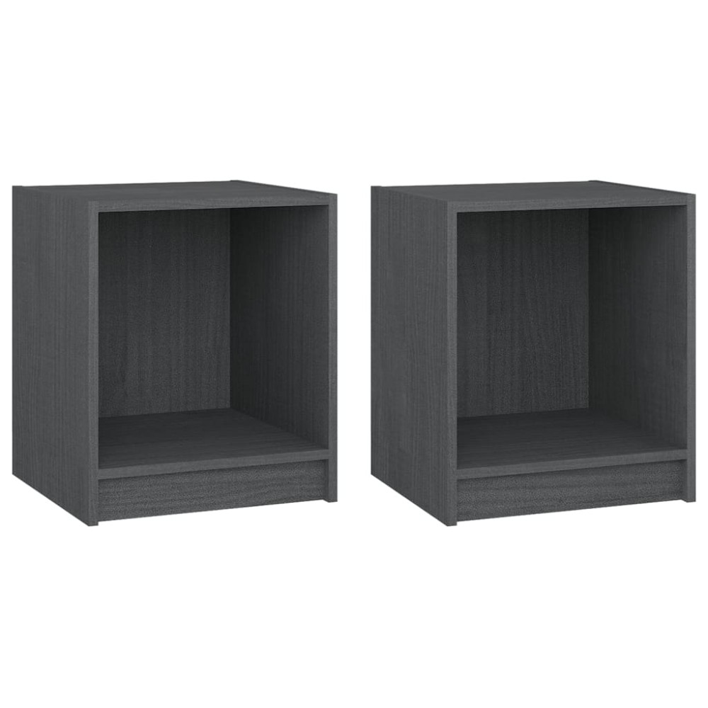 vidaXL Noptiere, 2 buc., gri, 35,5x33,5x41,5 cm, lemn masiv de pin
