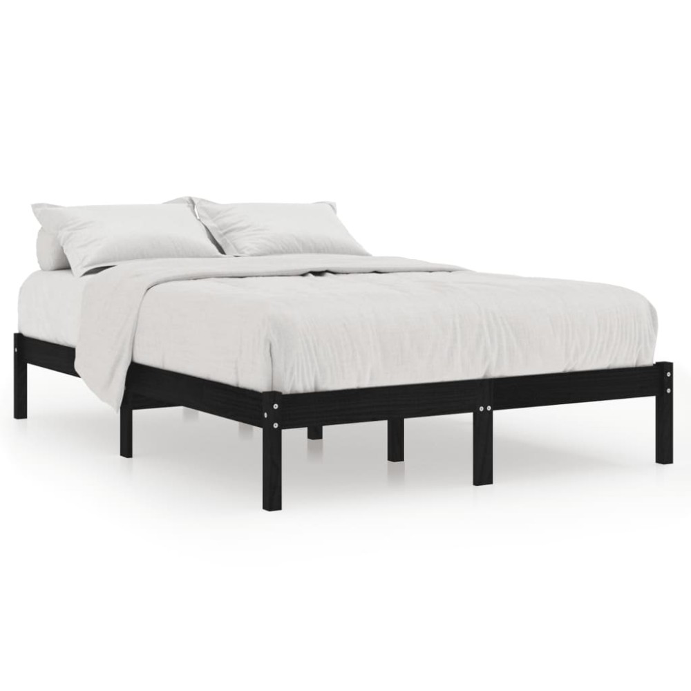 vidaXL Cadru de pat dublu, negru, 135x190 cm, lemn masiv