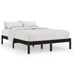 vidaXL Cadru de pat dublu, negru, 135x190 cm, lemn masiv