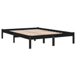 vidaXL Cadru de pat dublu, negru, 135x190 cm, lemn masiv