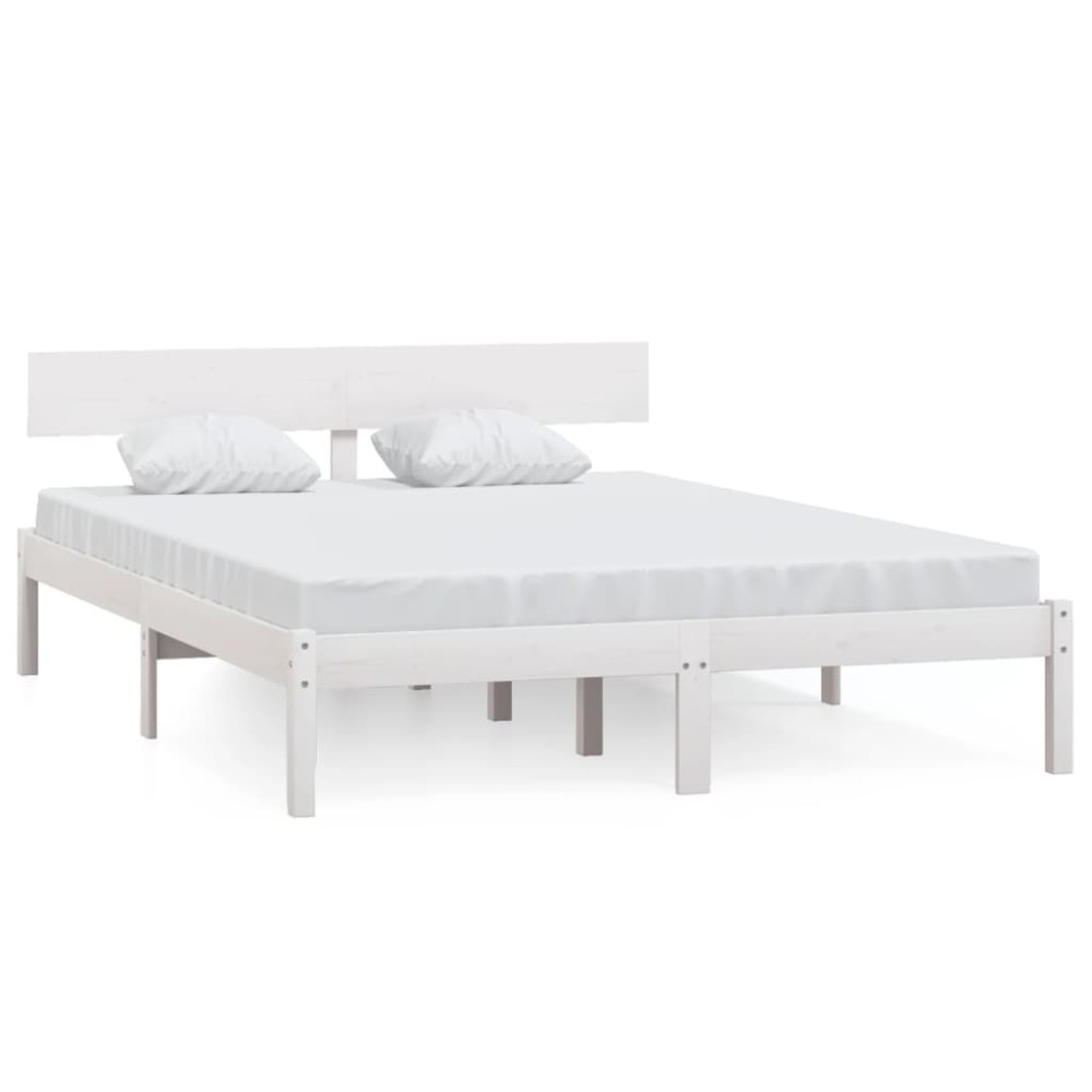 vidaXL Cadru de pat dublu, alb, 135x190 cm, lemn masiv de pin