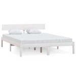 vidaXL Cadru de pat dublu, alb, 135x190 cm, lemn masiv de pin