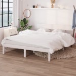 vidaXL Cadru de pat dublu, alb, 135x190 cm, lemn masiv de pin