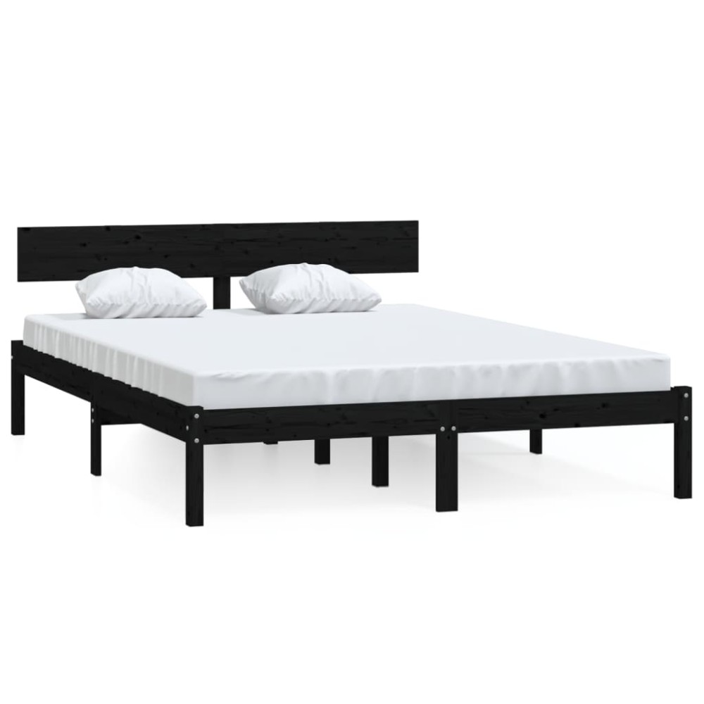 vidaXL Cadru de pat dublu, negru, 135x190 cm, lemn masiv de pin