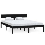 vidaXL Cadru de pat dublu, negru, 135x190 cm, lemn masiv de pin vidaXL Cadru de pat dublu, negru, 135x190 cm, lemn masiv de pin