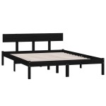 vidaXL Cadru de pat dublu, negru, 135x190 cm, lemn masiv de pin vidaXL Cadru de pat dublu, negru, 135x190 cm, lemn masiv de pin