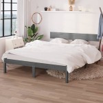 vidaXL Cadru de pat King Size, gri, 150x200 cm, lemn masiv de pin vidaXL Cadru de pat King Size, gri, 150x200 cm, lemn masiv de pin