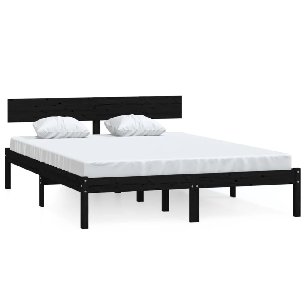 vidaXL Cadru de pat King Size, negru, 150x200 cm, lemn masiv de pin