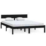 vidaXL Cadru de pat King Size, negru, 150x200 cm, lemn masiv de pin vidaXL Cadru de pat King Size, negru, 150x200 cm, lemn masiv de pin