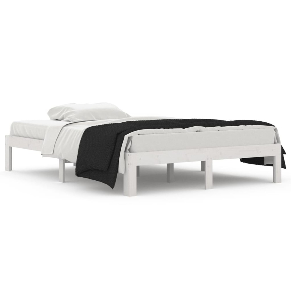 vidaXL Cadru de pat dublu, alb, 135x190 cm, lemn masiv
