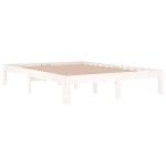 vidaXL Cadru de pat dublu, alb, 135x190 cm, lemn masiv
