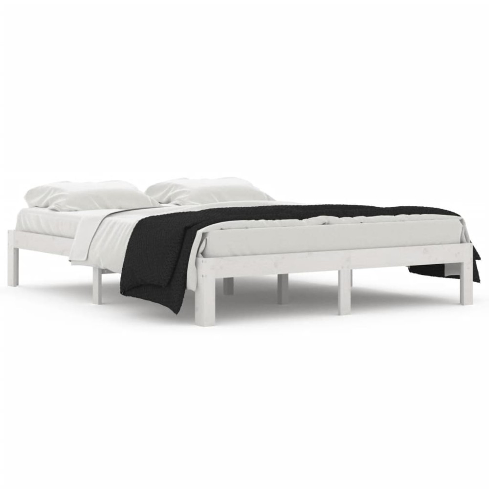 vidaXL Cadru de pat King Size, alb, 150x200 cm, lemn masiv