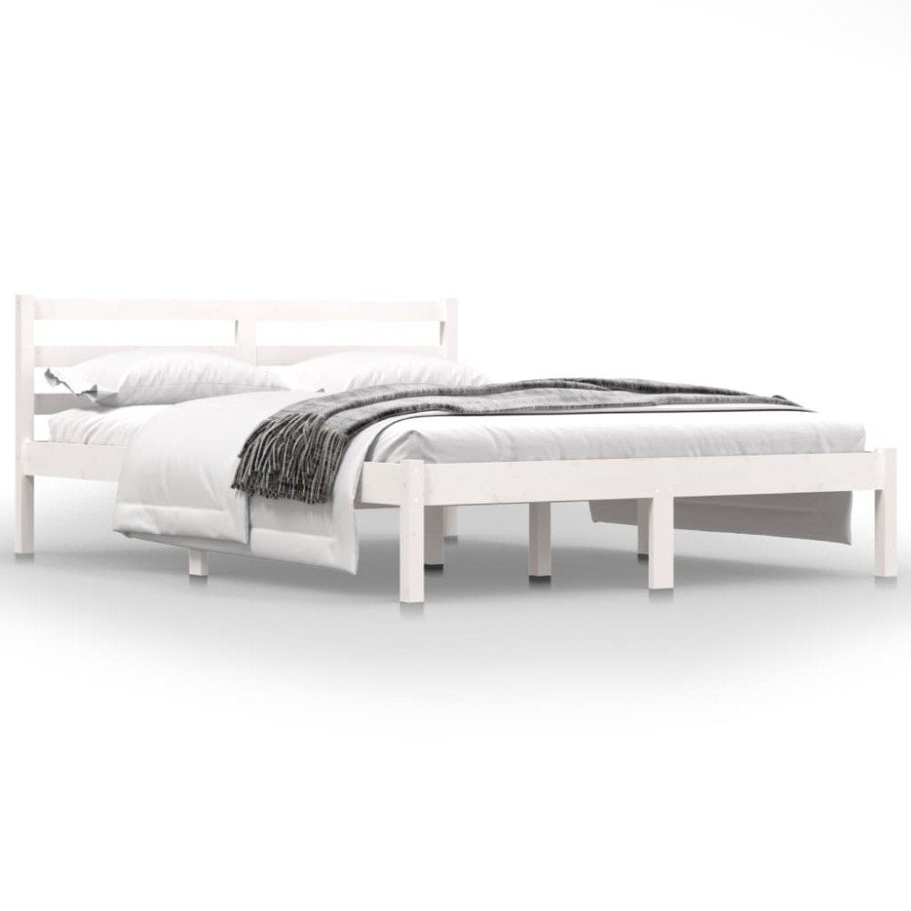 vidaXL Cadru de pat dublu, alb, 135x190 cm, lemn masiv de pin