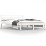 vidaXL Cadru de pat dublu, alb, 135x190 cm, lemn masiv de pin