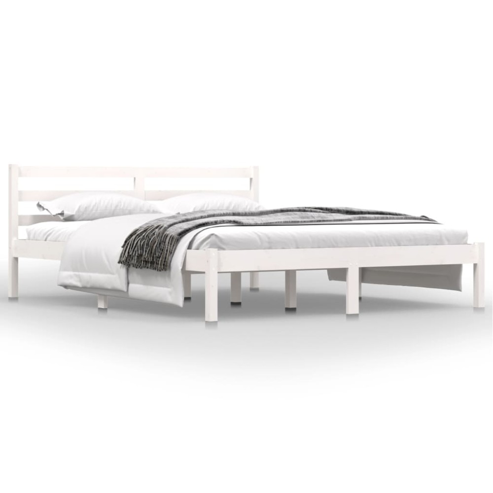 vidaXL Cadru de pat King Size, alb, 150x200 cm, lemn masiv de pin