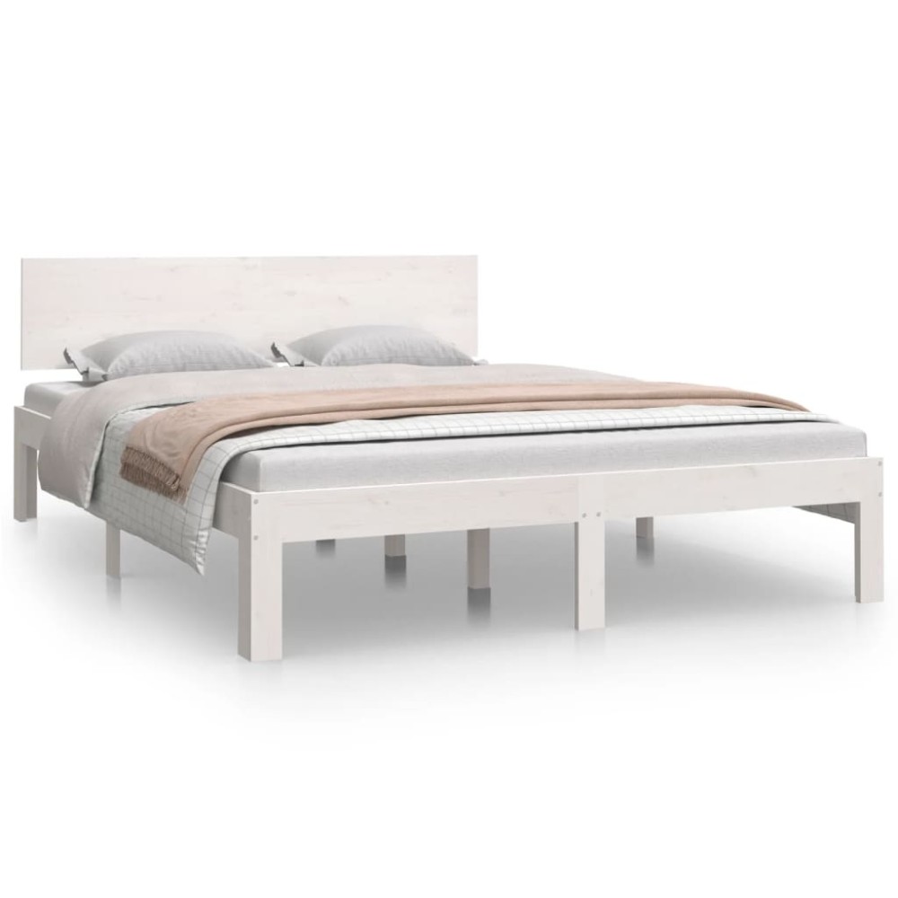 vidaXL Cadru de pat dublu, alb, 135x190 cm, lemn masiv