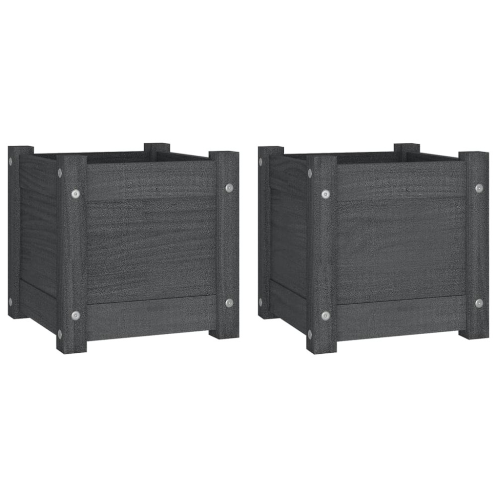 vidaXL Jardiniere de grădină, 2 buc., gri, 31x31x31 cm, lemn masiv pin