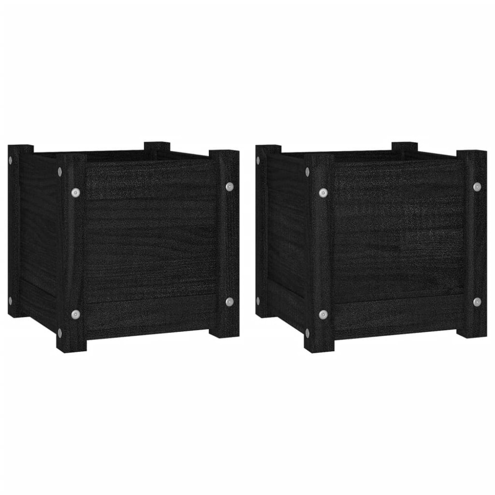 vidaXL Jardiniere grădină, 2 buc., negru, 31x31x31 cm, lemn masiv pin