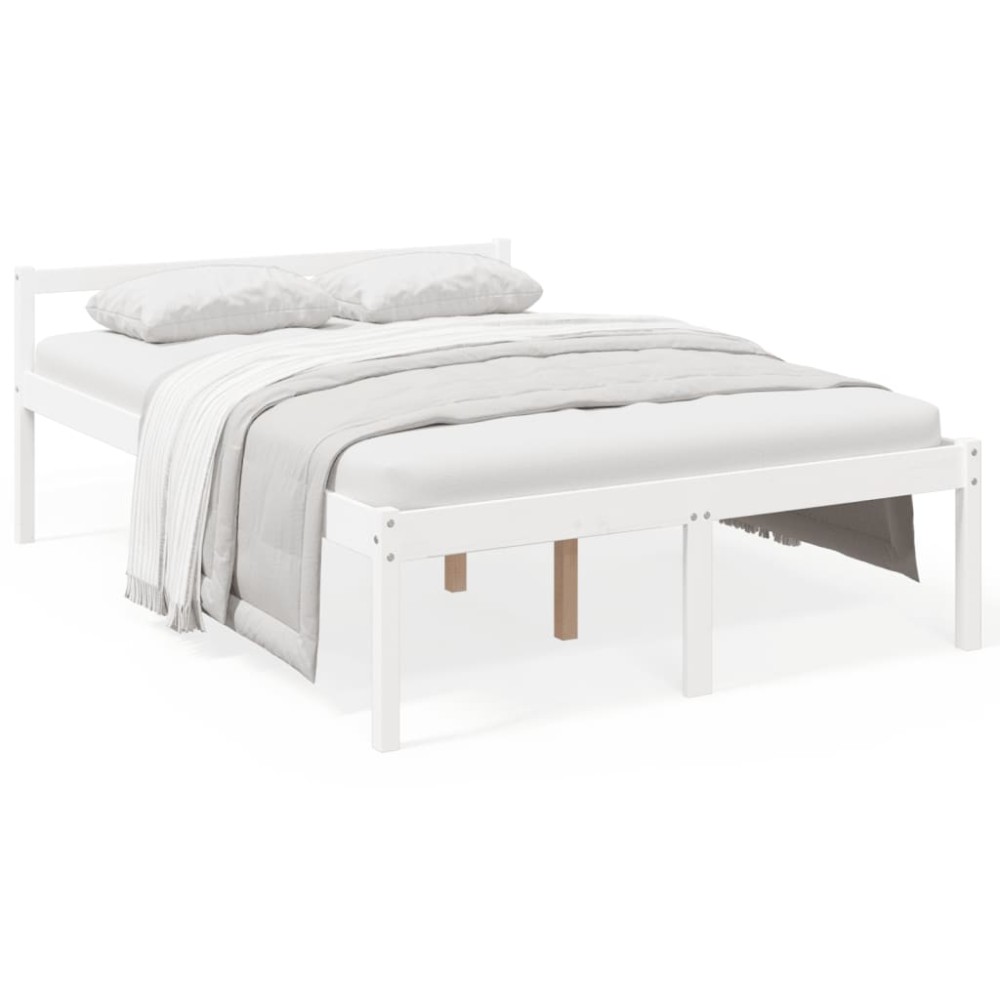 vidaXL Pat pentru seniori dublu, alb, 135x190 cm, lemn masiv de pin