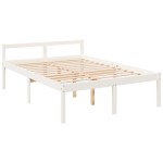 vidaXL Pat pentru seniori dublu, alb, 135x190 cm, lemn masiv de pin