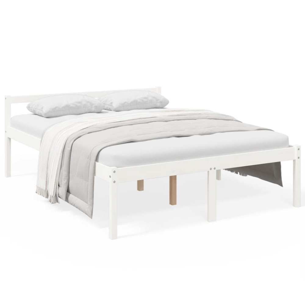 vidaXL Pat pentru seniori king, alb, 150x200 cm, lemn masiv de pin