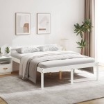 vidaXL Pat pentru seniori king, alb, 150x200 cm, lemn masiv de pin vidaXL Pat pentru seniori king, alb, 150x200 cm, lemn masiv de pin
