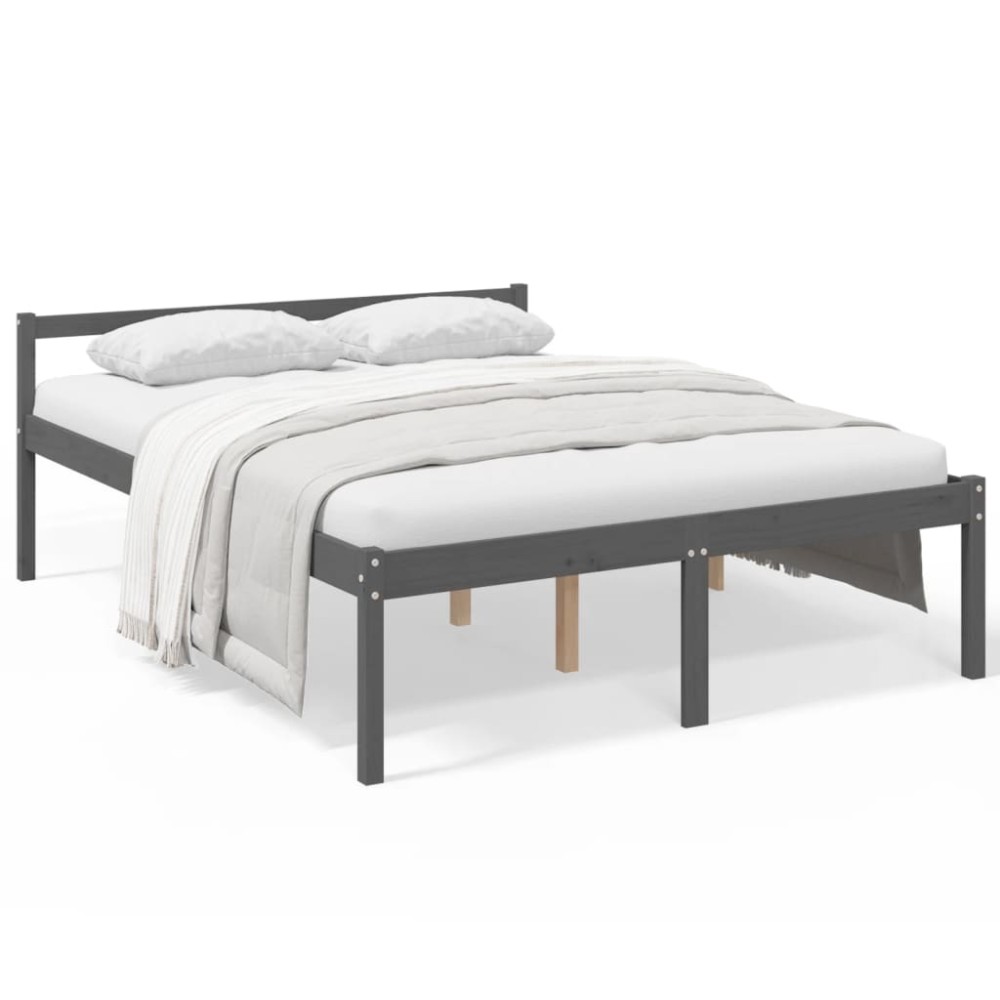 vidaXL Pat pentru seniori king, gri, 150x200 cm, lemn masiv de pin