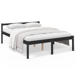 vidaXL Pat pentru seniori king, negru, 150x200 cm, lemn masiv de pin