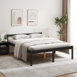 vidaXL Pat pentru seniori king, negru, 150x200 cm, lemn masiv de pin
