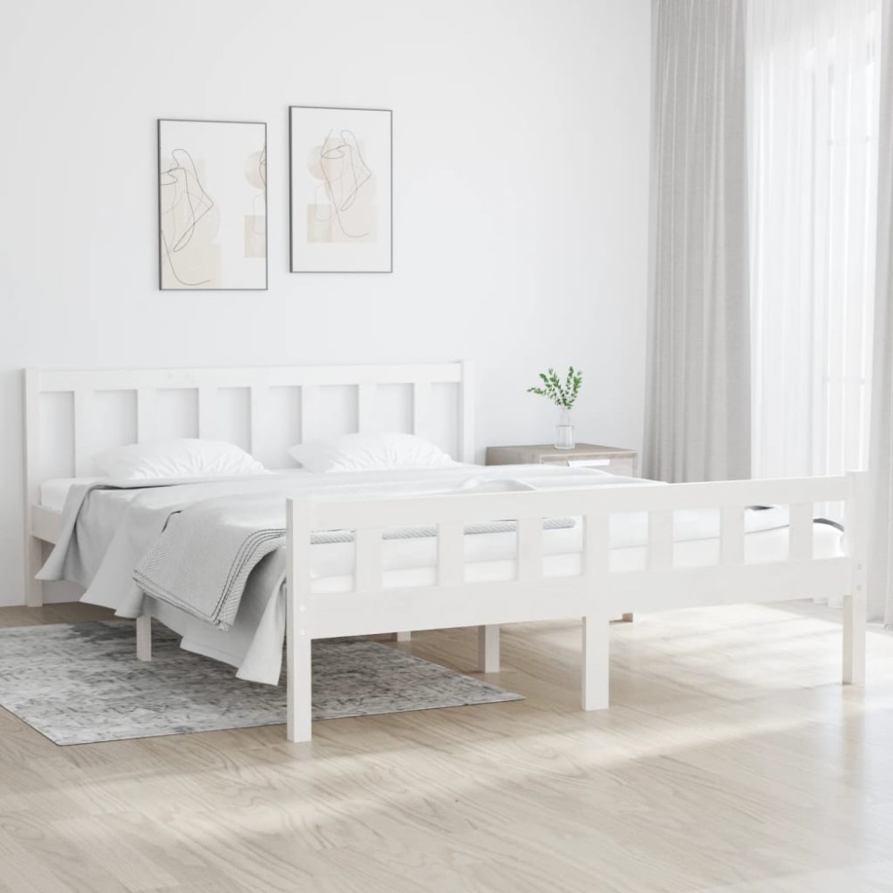 vidaXL Cadru de pat King Size, alb, 150x200 cm, lemn masiv