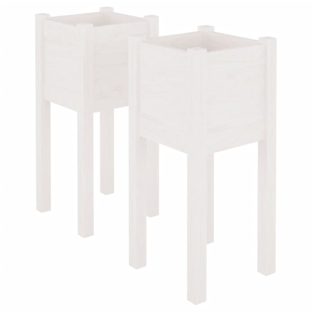 vidaXL Jardiniere de grădină, 2 buc., alb, 31x31x70 cm, lemn masiv pin