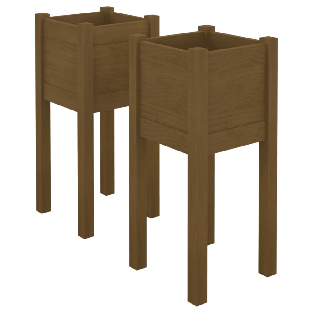 vidaXL Jardiniere grădină 2 buc. maro miere 31x31x70 cm lemn masiv pin