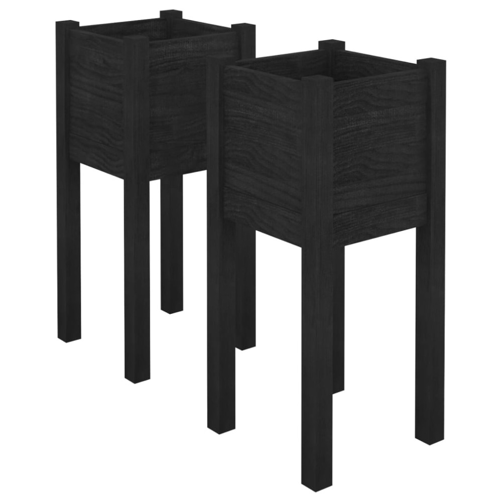 vidaXL Jardiniere de grădină 2 buc. negru 31x31x70 cm lemn masiv pin