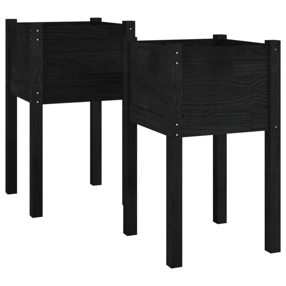 vidaXL Jardiniere grădină, 2 buc, negru, 40x40x70 cm, lemn masiv pin