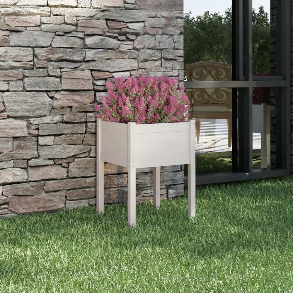 vidaXL Jardinieră de grădină, alb, 50x50x70 cm, lemn masiv de pin