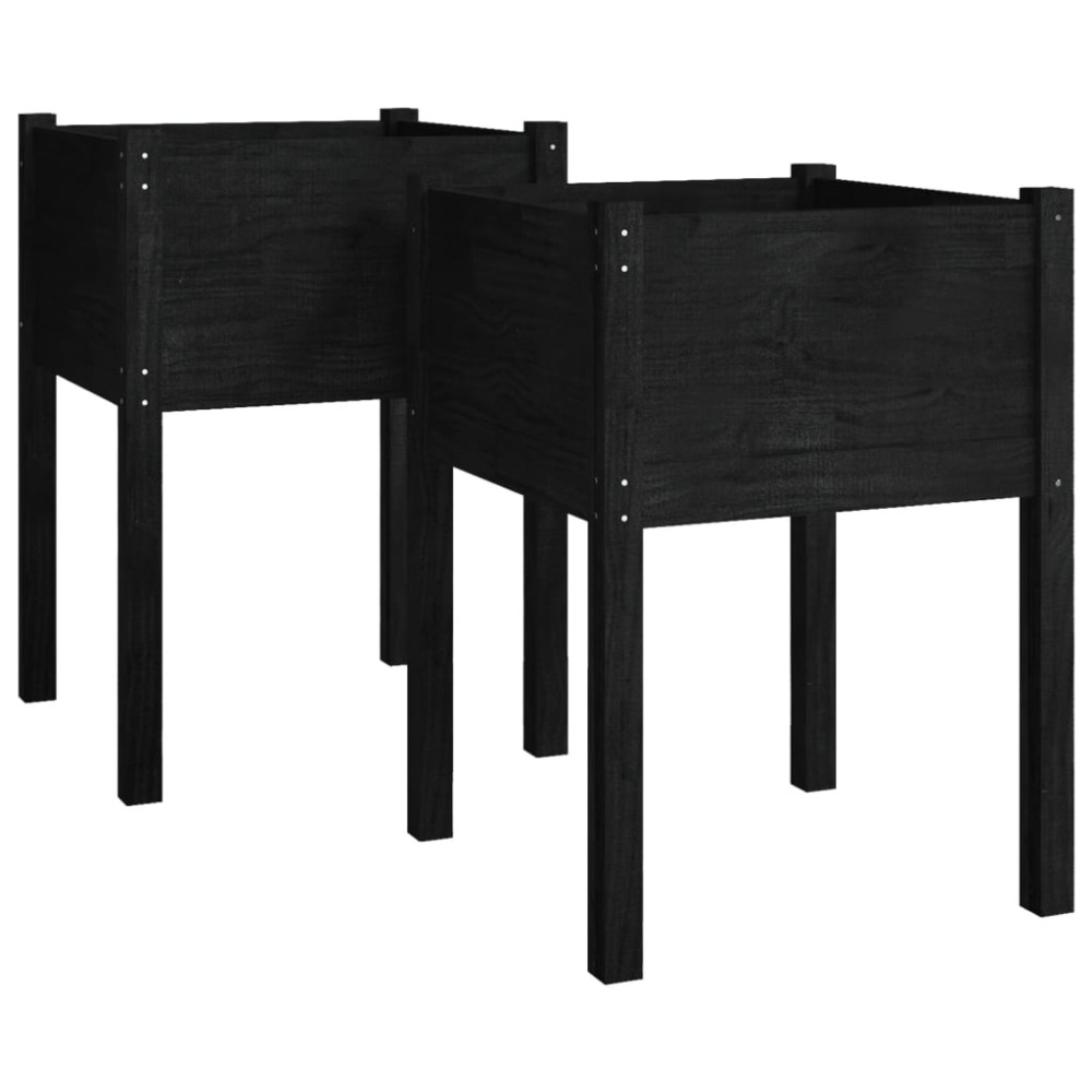 vidaXL Jardiniere de grădină, 2 buc., negru, 50x50x70cm lemn masiv pin