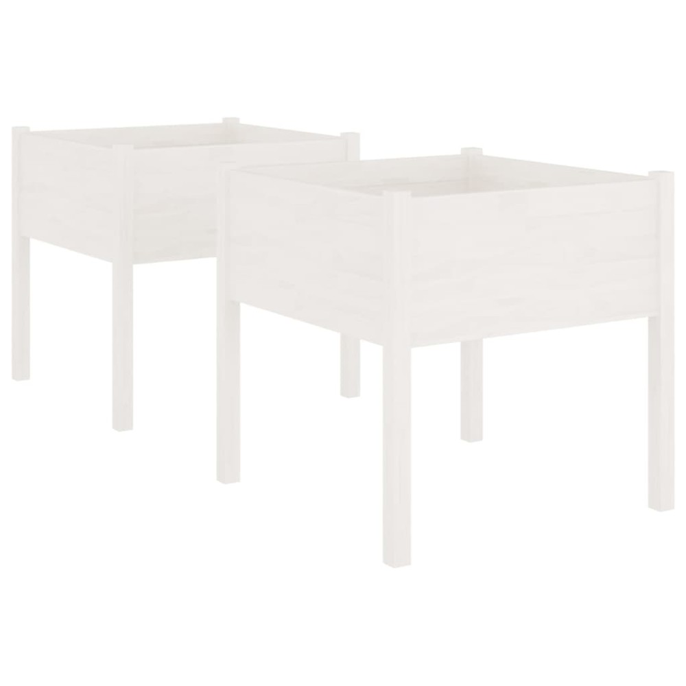 vidaXL Jardiniere de grădină, 2 buc., alb, 70x70x70 cm, lemn masiv pin