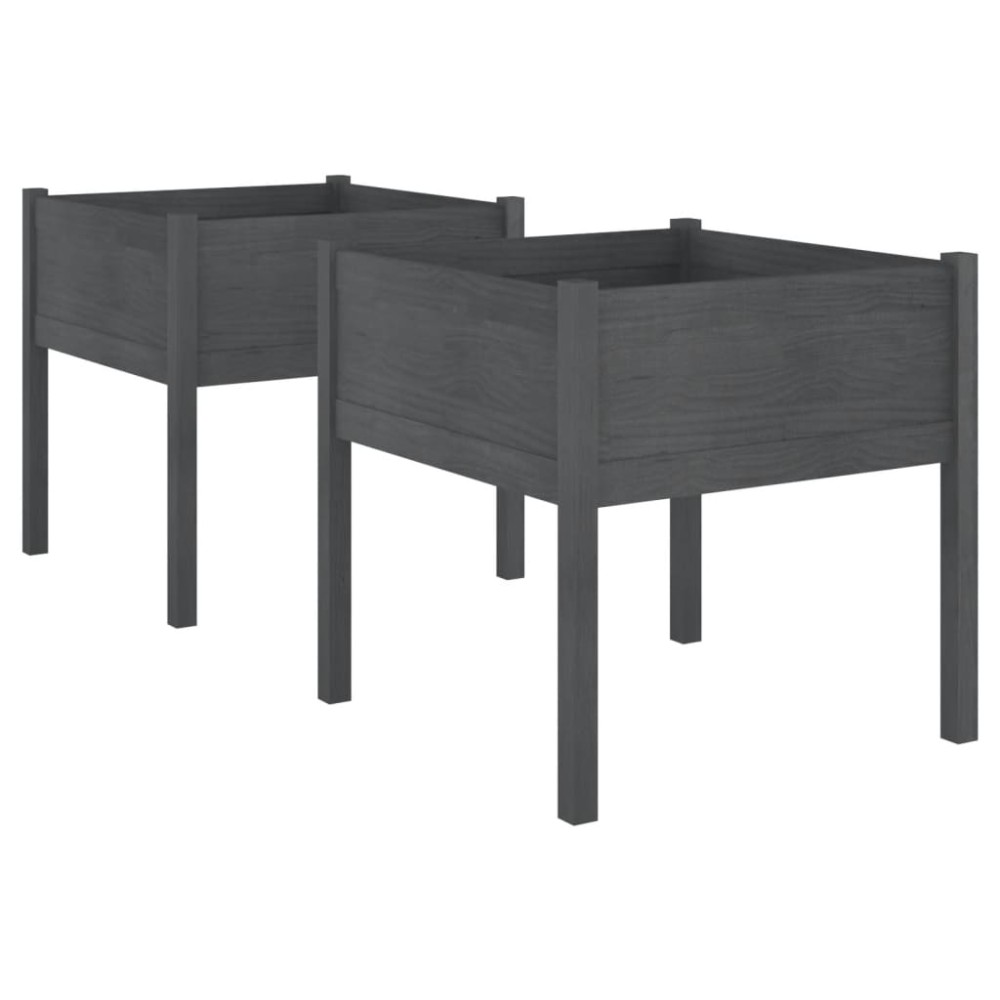 vidaXL Jardiniere de grădină, 2 buc., gri, 70x70x70 cm, lemn masiv pin