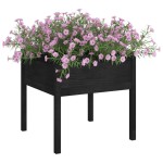 vidaXL Jardinieră de grădină, negru, 70x70x70 cm, lemn masiv de pin