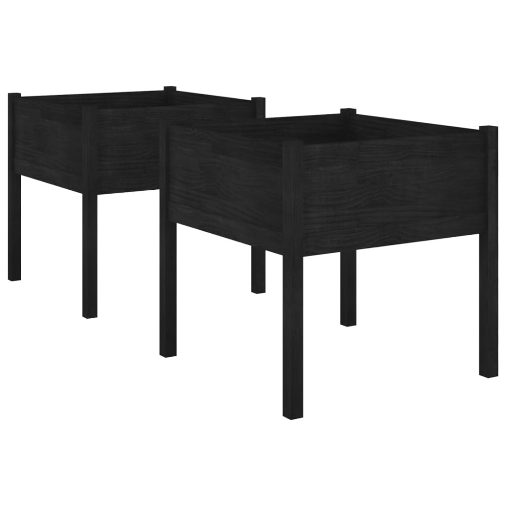 vidaXL Jardiniere grădină, 2 buc., negru, 70x70x70 cm, lemn masiv pin