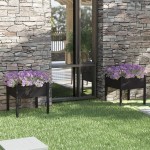vidaXL Jardiniere grădină, 2 buc., negru, 70x70x70 cm, lemn masiv pin
