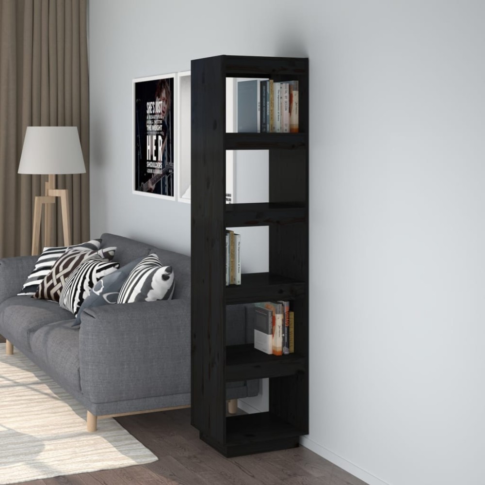 vidaXL Bibliotecă/Separator cameră negru 40x35x167 cm lemn masiv pin