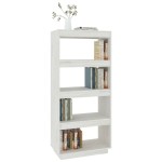 vidaXL Bibliotecă/Separator cameră, alb, 60x35x135 cm, lemn masiv pin