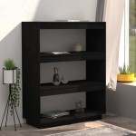 vidaXL Bibliotecă/Separator cameră, negru, 80x35x103cm, lemn masiv pin vidaXL Bibliotecă/Separator cameră, negru, 80x35x103cm, lemn masiv pin