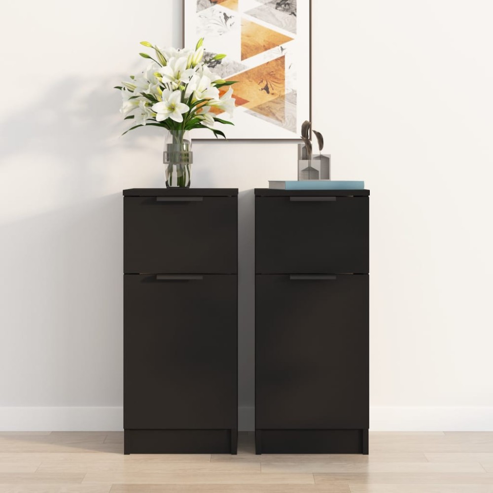 vidaXL Servante, 2 buc., negru, 30x30x70 cm, lemn prelucrat