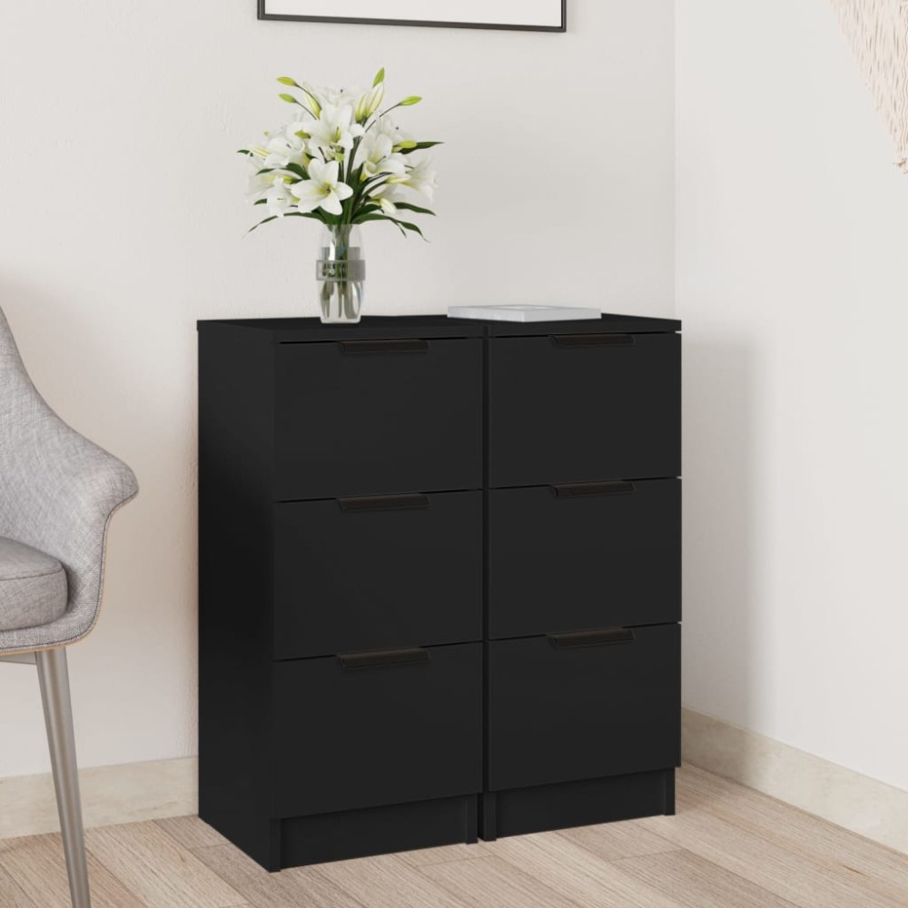 vidaXL Servante, 2 buc., negru, 30x30x70 cm, lemn prelucrat