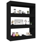 vidaXL Bibliotecă/Separator cameră, negru, 80x30x103 cm, lemn compozit vidaXL Bibliotecă/Separator cameră, negru, 80x30x103 cm, lemn compozit